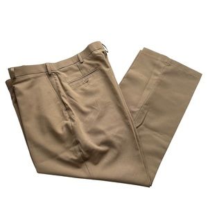 HABAND Mens Size 42 Waist 30 Length Tan Khaki 100% Polyester Pleated Dress Pants